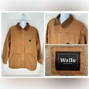 Walls Workwear Sherpa Lined Canvas‎ Jacket Size XL Brown Chore Coat Barn Duck